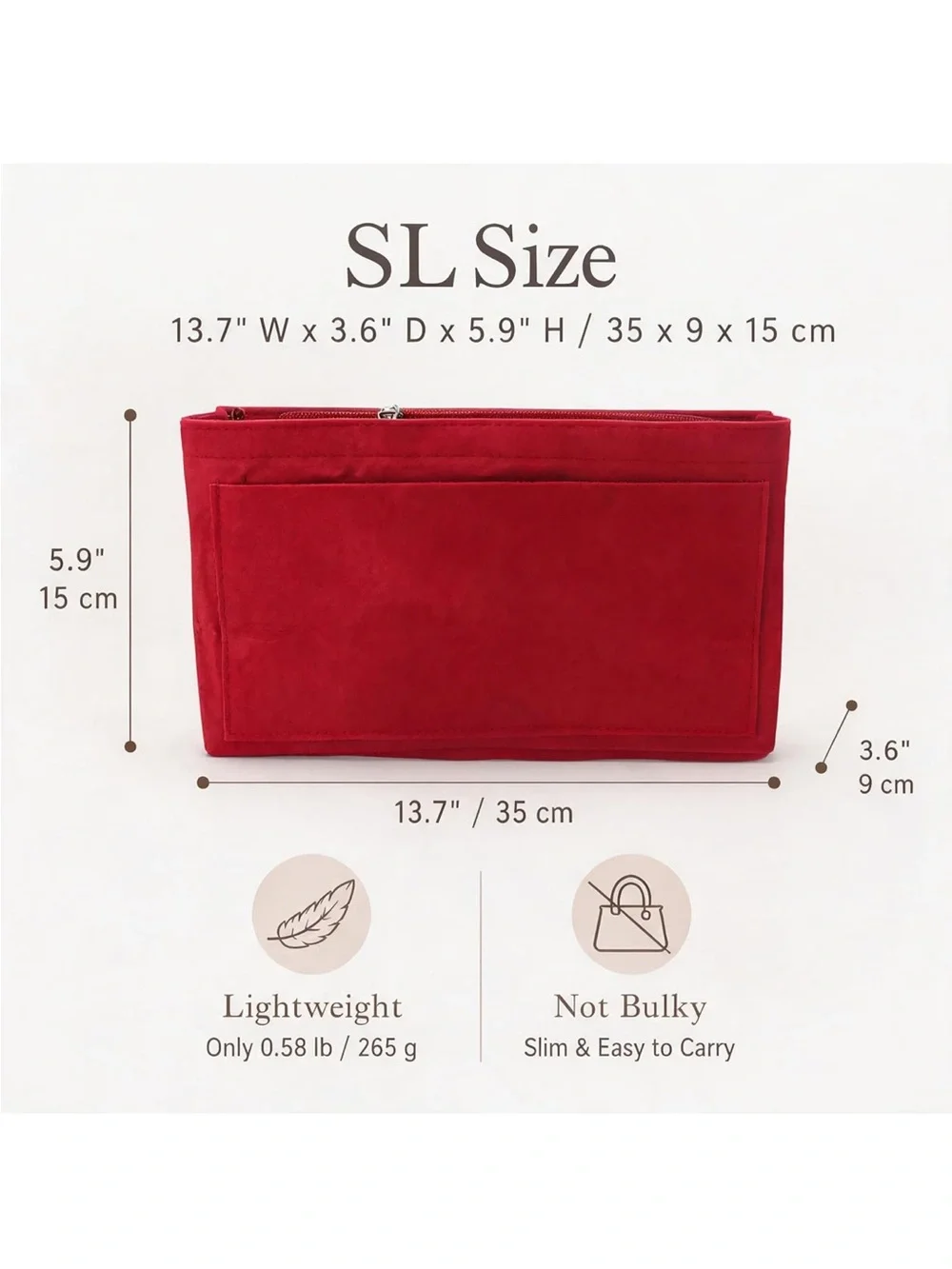 *Perfect for Balenciaga City Bag* Red Felt Purse Insert Organizer